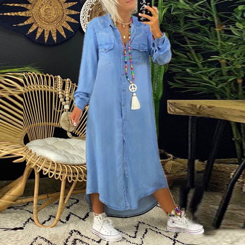 Hellen™ | Robe Maxi à Manches Longues en Denim