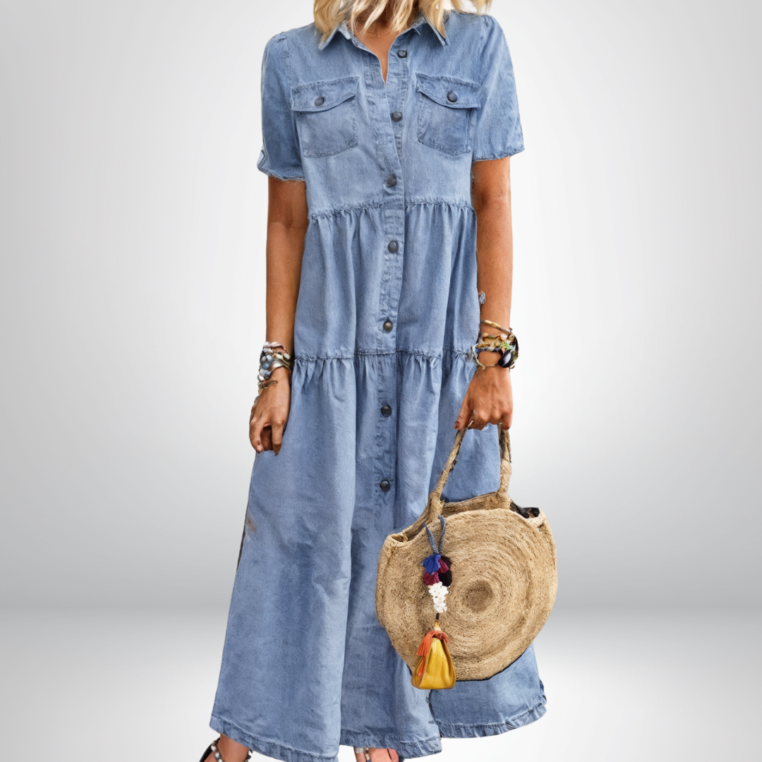 monica® | Robe en Denim Douce avec Boutons