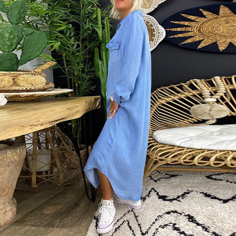 Hellen™ | Robe Maxi à Manches Longues en Denim