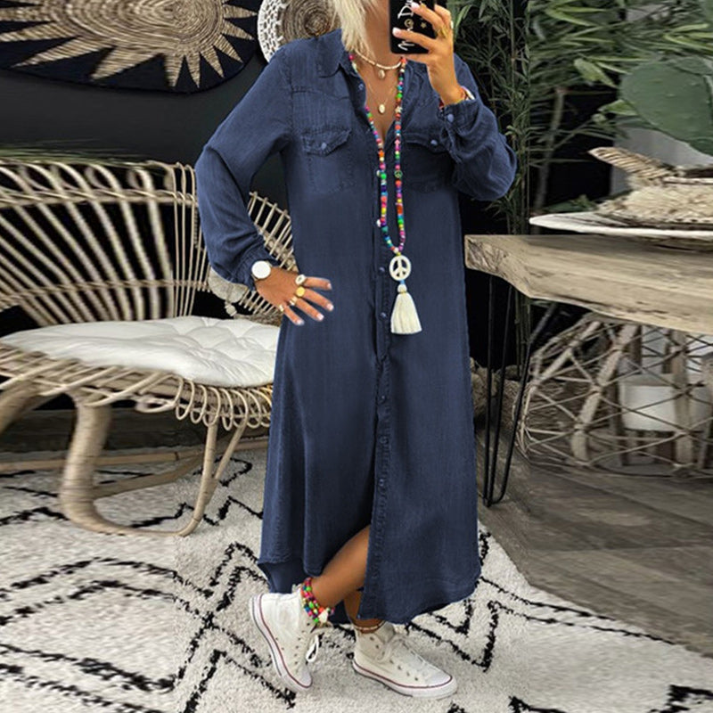Hellen™ | Robe Maxi à Manches Longues en Denim