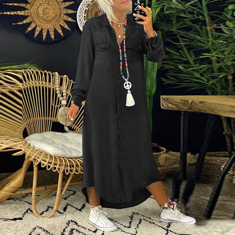 Hellen™ | Robe Maxi à Manches Longues en Denim