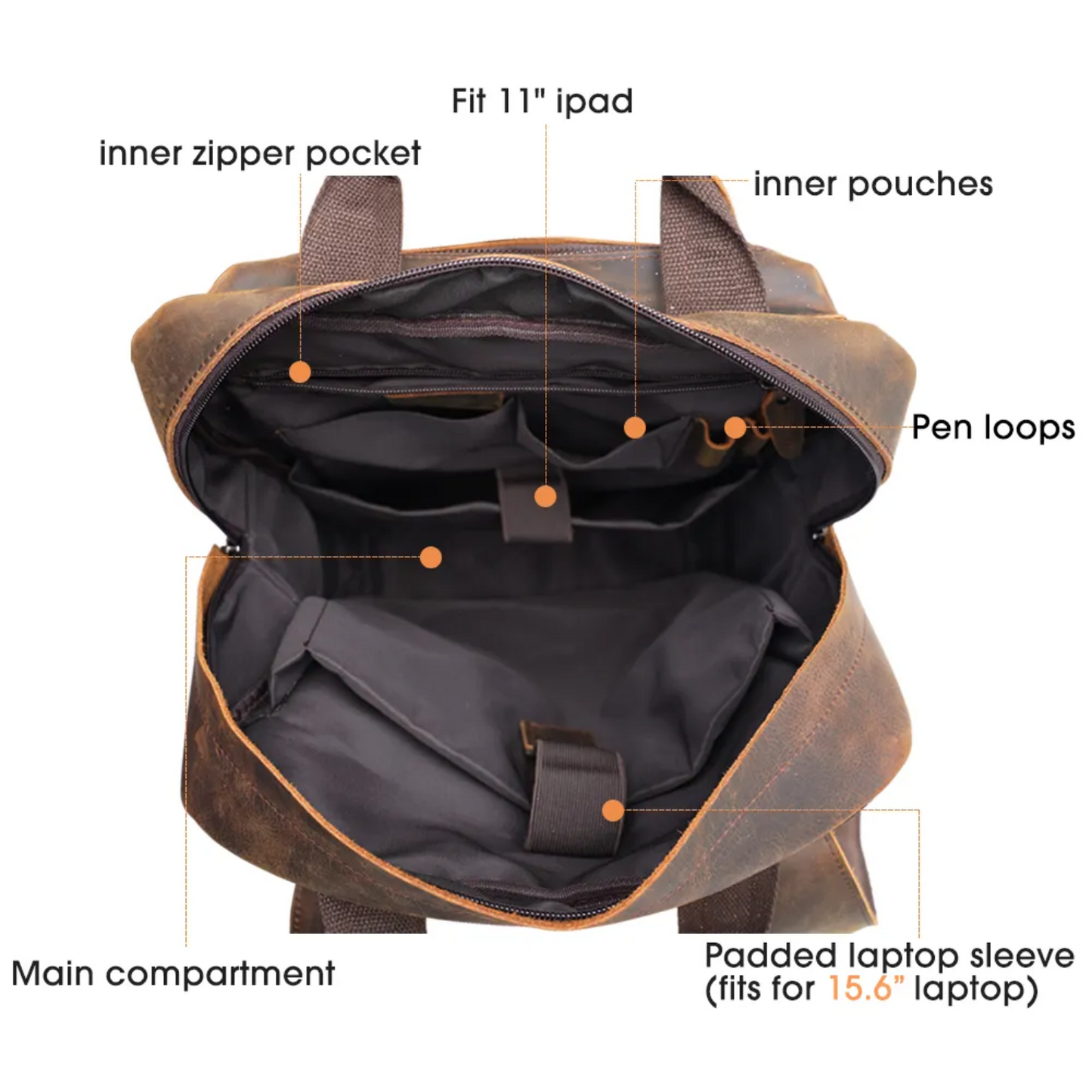 Kevin - Sac à dos pour ordinateur portable en cuir de cheval