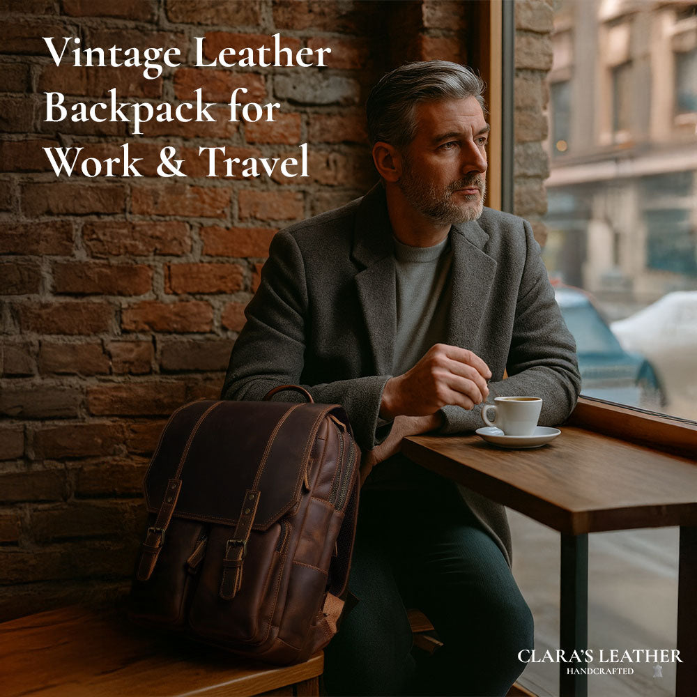 Robert - Sac à dos de voyage en cuir rétro