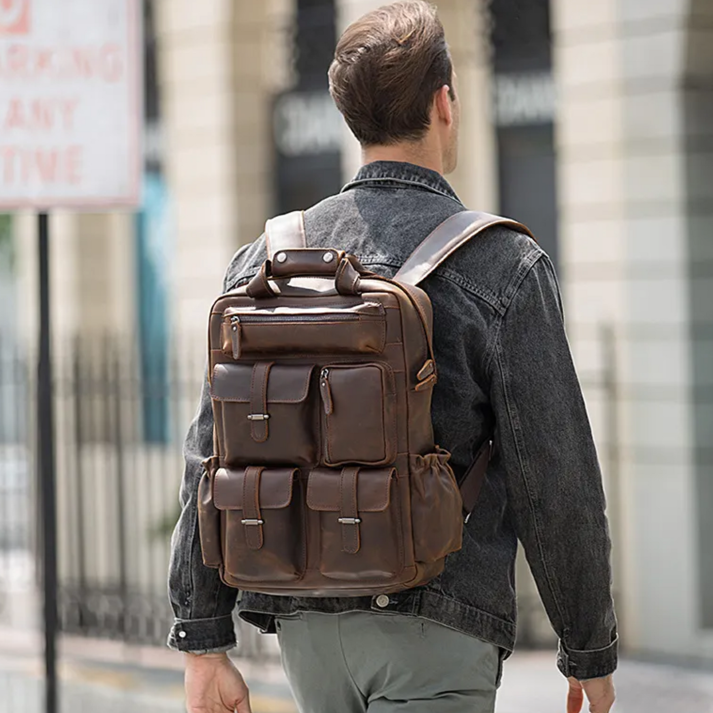 Kevin - Sac à dos pour ordinateur portable en cuir de cheval