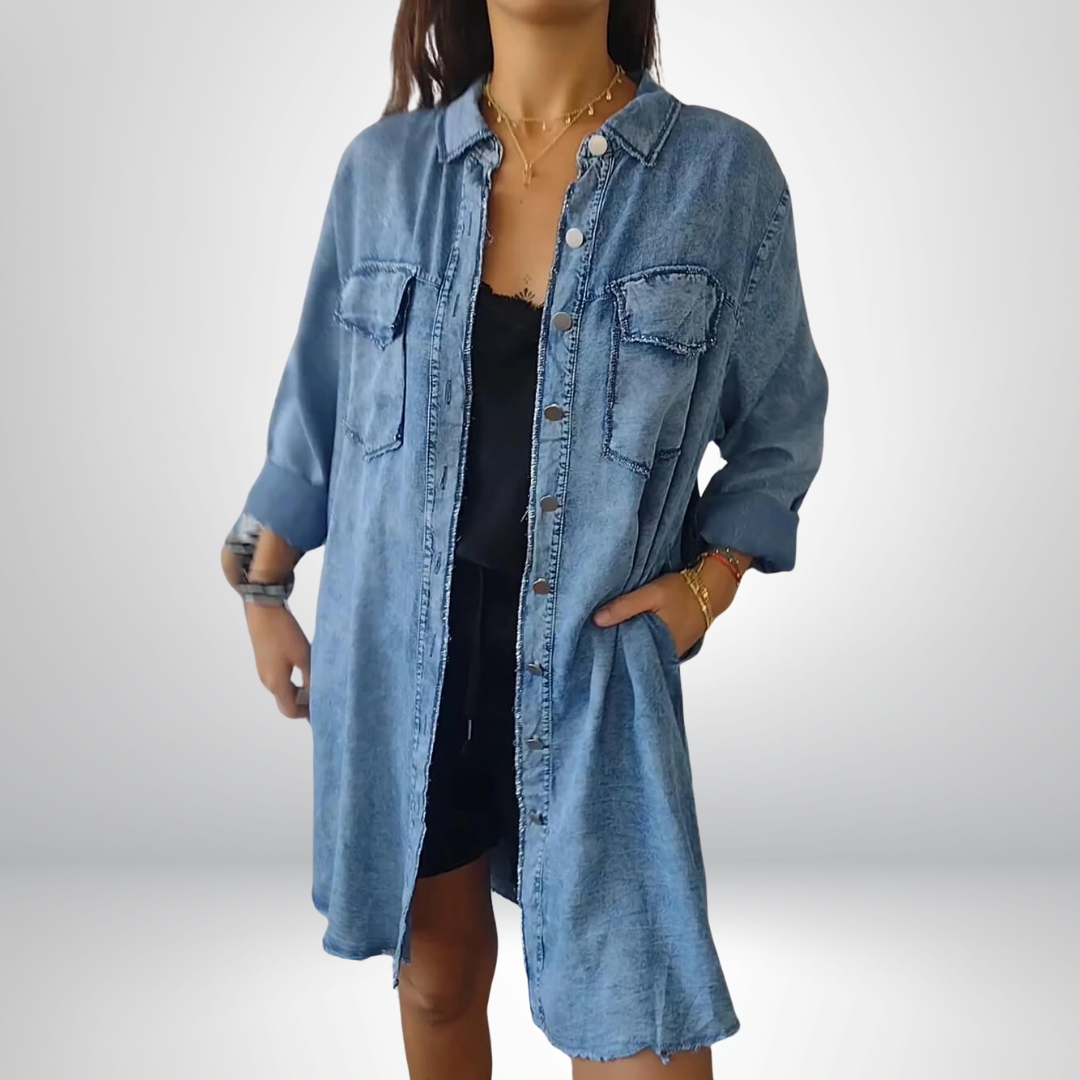 Nikoline® | Veste en Jean à Manches Longues Élégante et Polyvalente avec Col