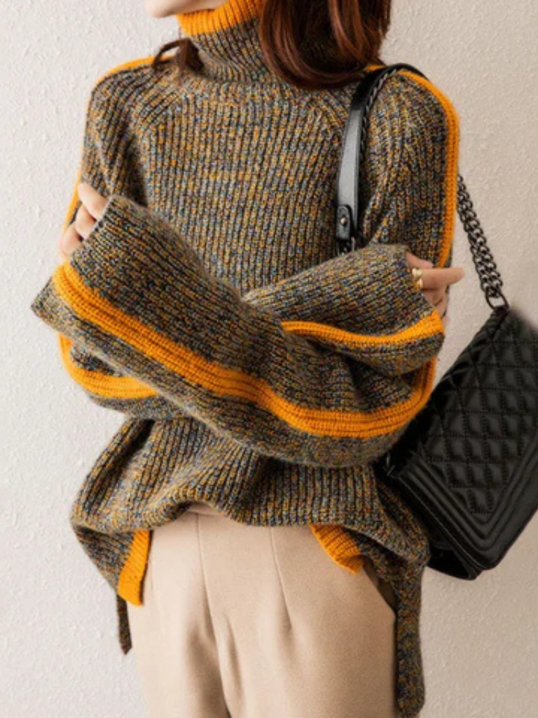 Fern Striped Rolled Collar Pullover