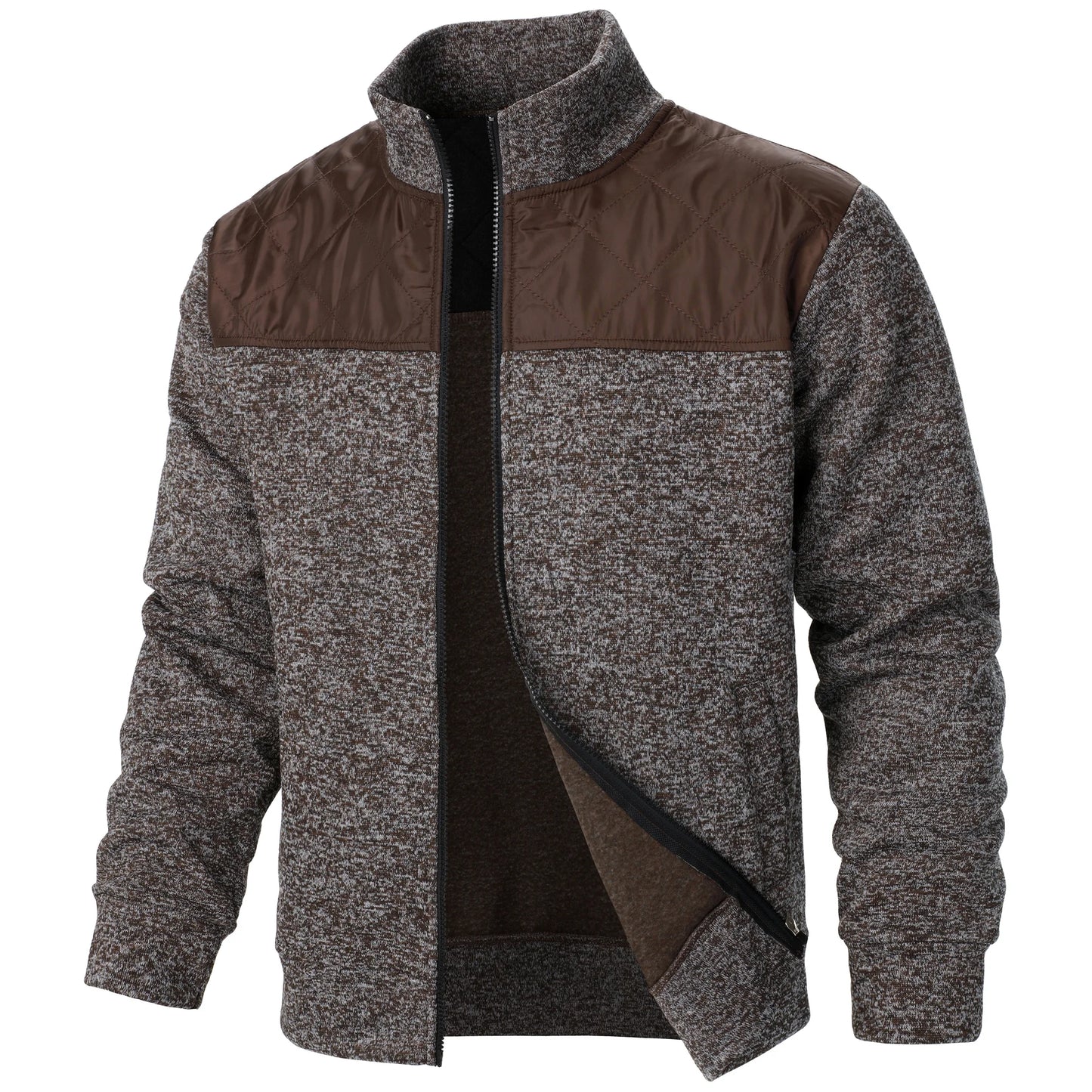 Henri – Manteau Tricoté à Rayures avec Col Montant et Fermeture Éclair