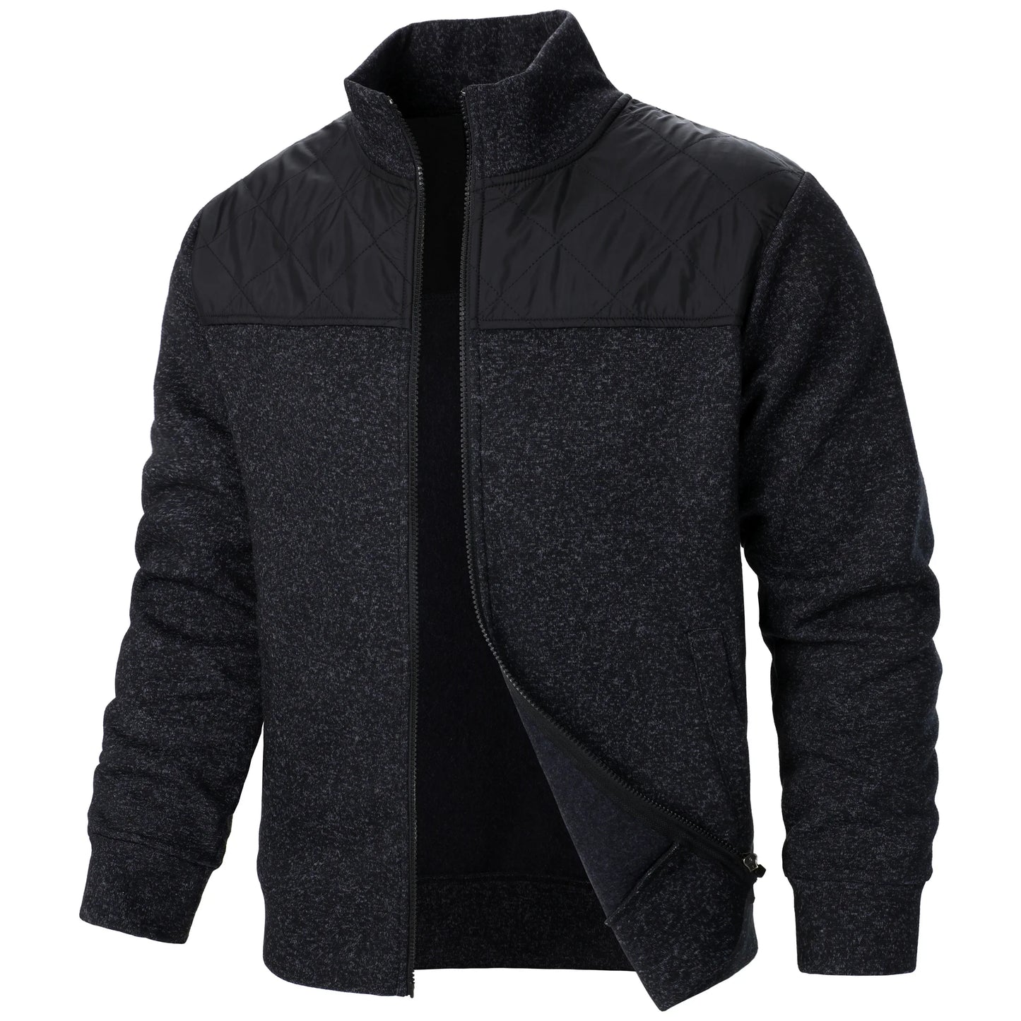 Henri – Manteau Tricoté à Rayures avec Col Montant et Fermeture Éclair