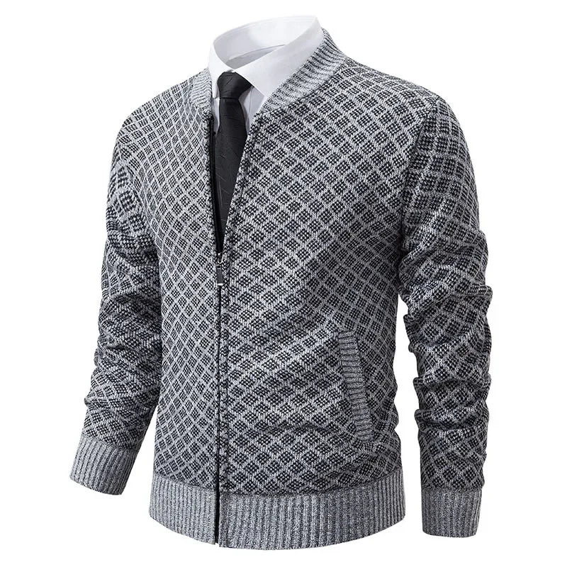 Pull Marcel – Tricot Épais Zippé, Col V Hivernal pour Hommes Mûrs et Élégants