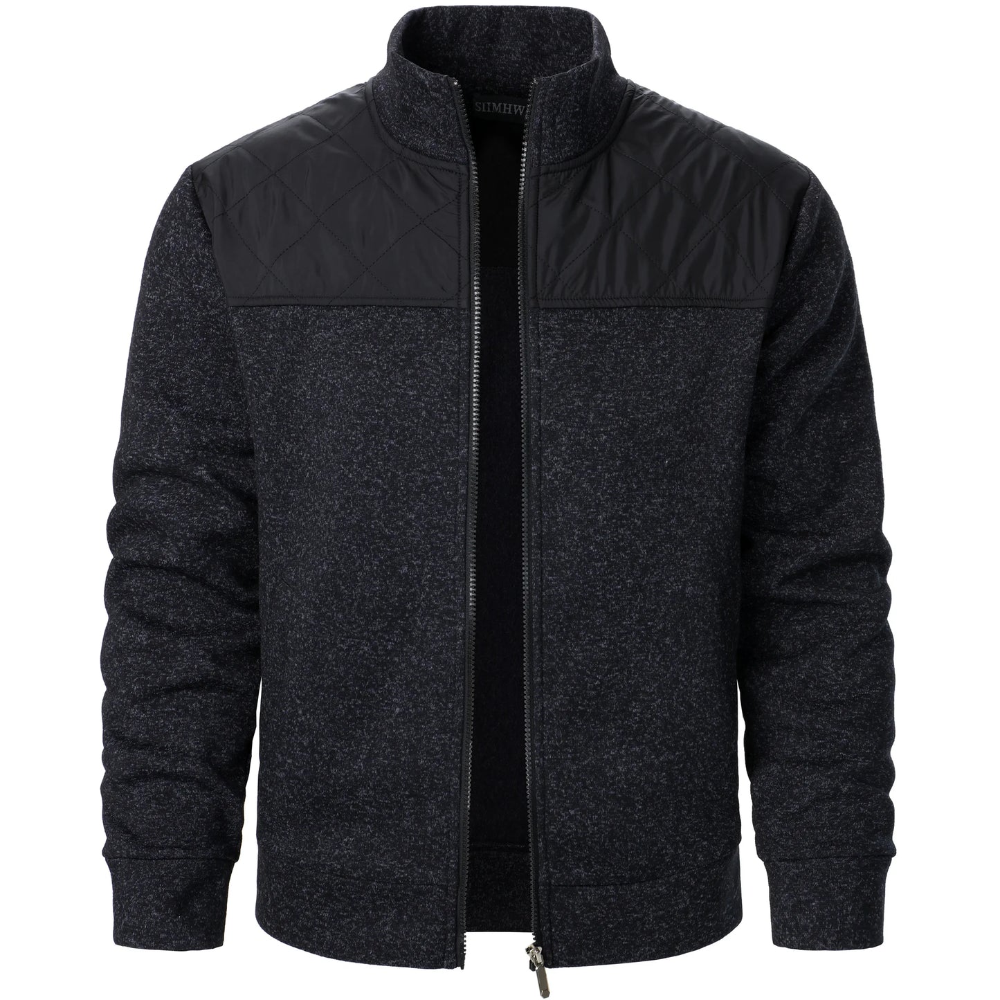 Henri – Manteau Tricoté à Rayures avec Col Montant et Fermeture Éclair