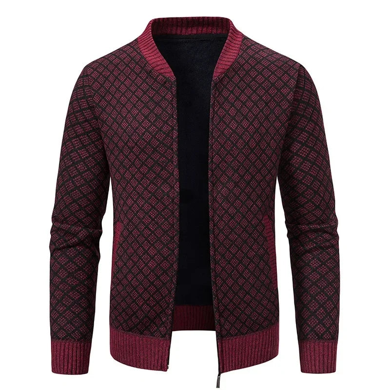 Pull Marcel – Tricot Épais Zippé, Col V Hivernal pour Hommes Mûrs et Élégants