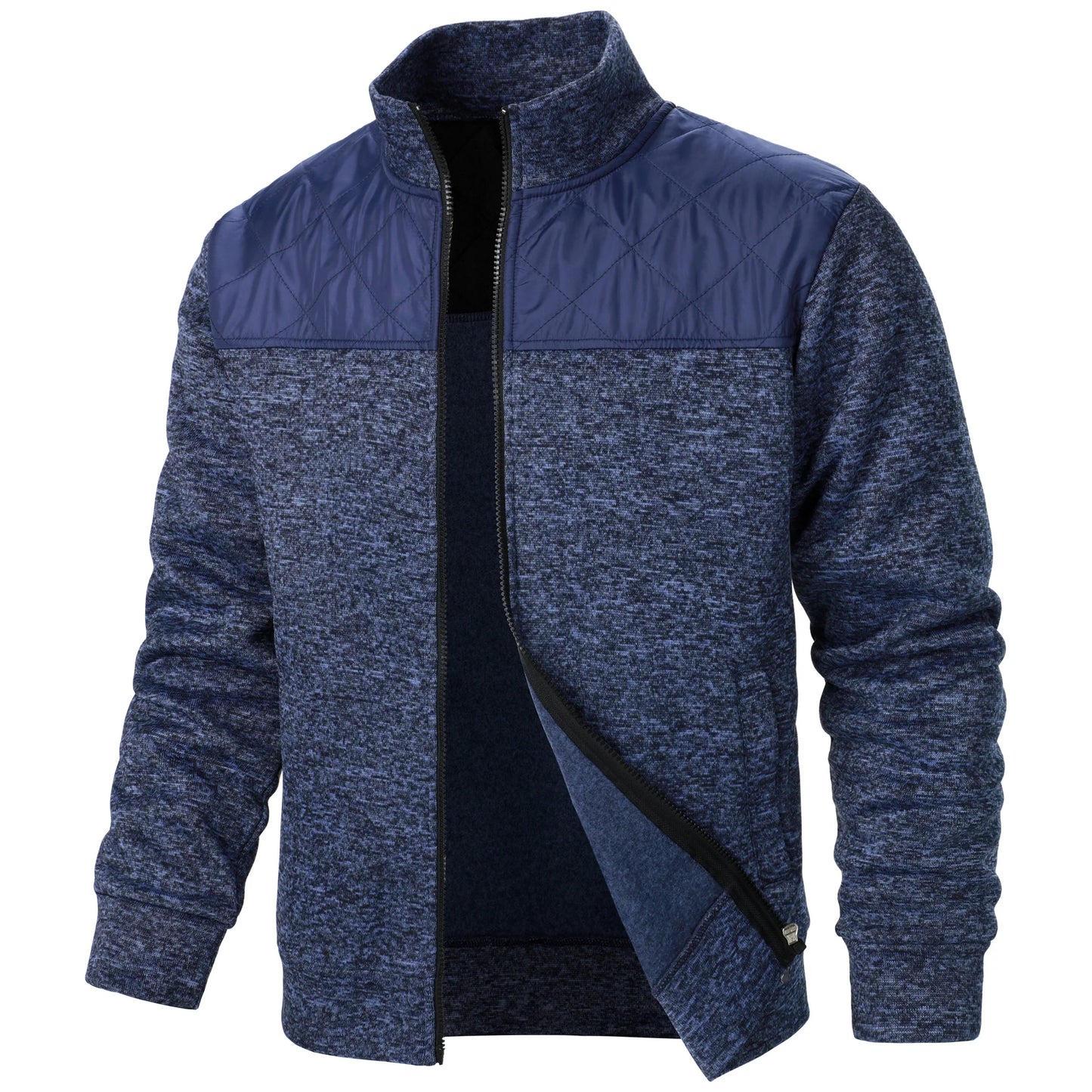 Henri – Manteau Tricoté à Rayures avec Col Montant et Fermeture Éclair