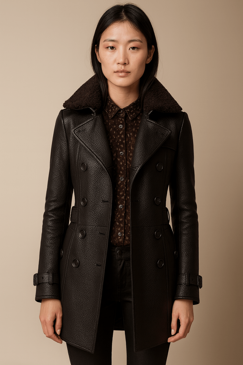 ALLESIA - ÉLÉGANT MANTEAU EN CUIR