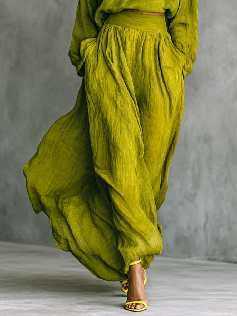 Ensemble femme vert en mélange de coton et lin