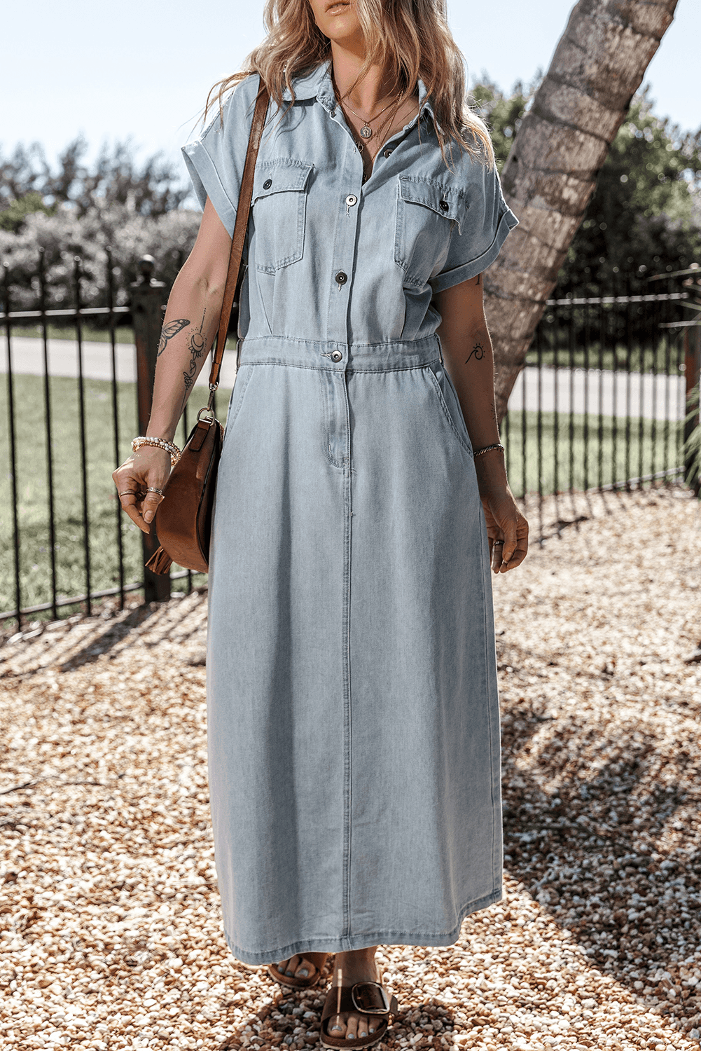 Caroline® | Robe en Jean Élégante avec Manches Courtes Chauve-Souris