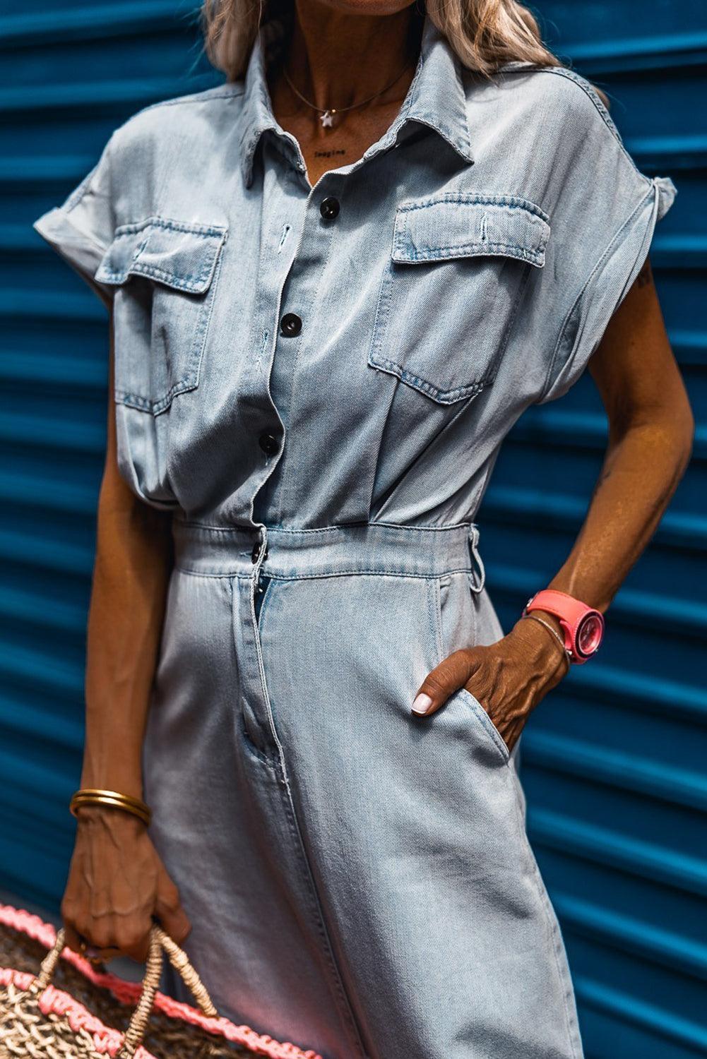 Caroline® | Robe en Jean Élégante avec Manches Courtes Chauve-Souris