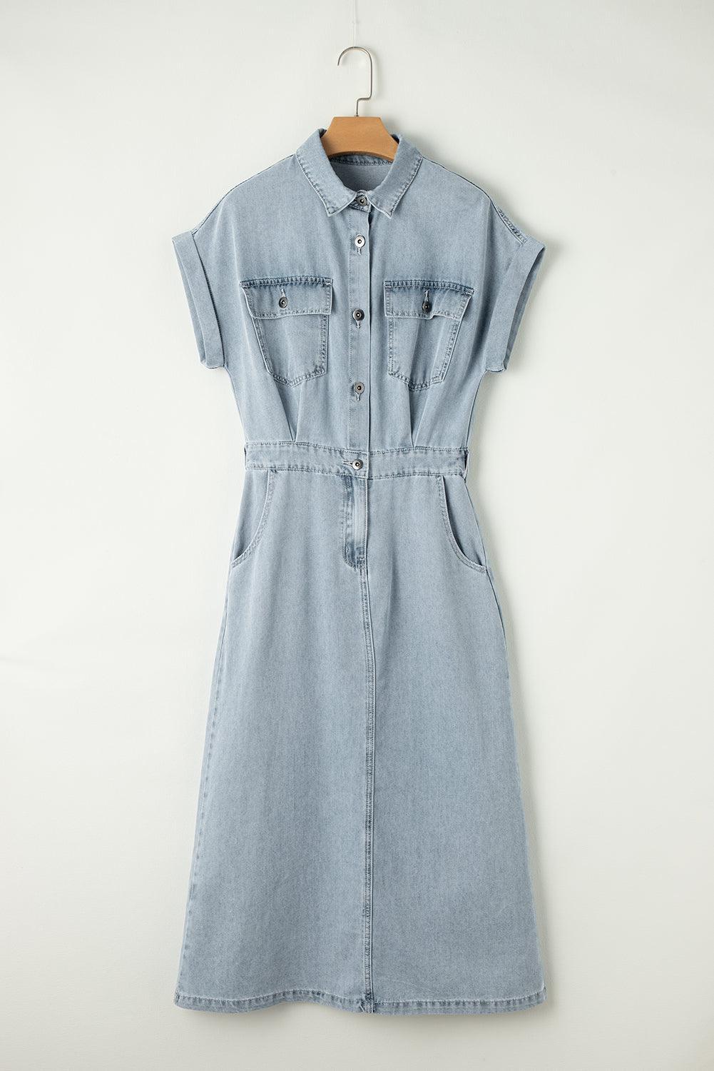 Caroline® | Robe en Jean Élégante avec Manches Courtes Chauve-Souris