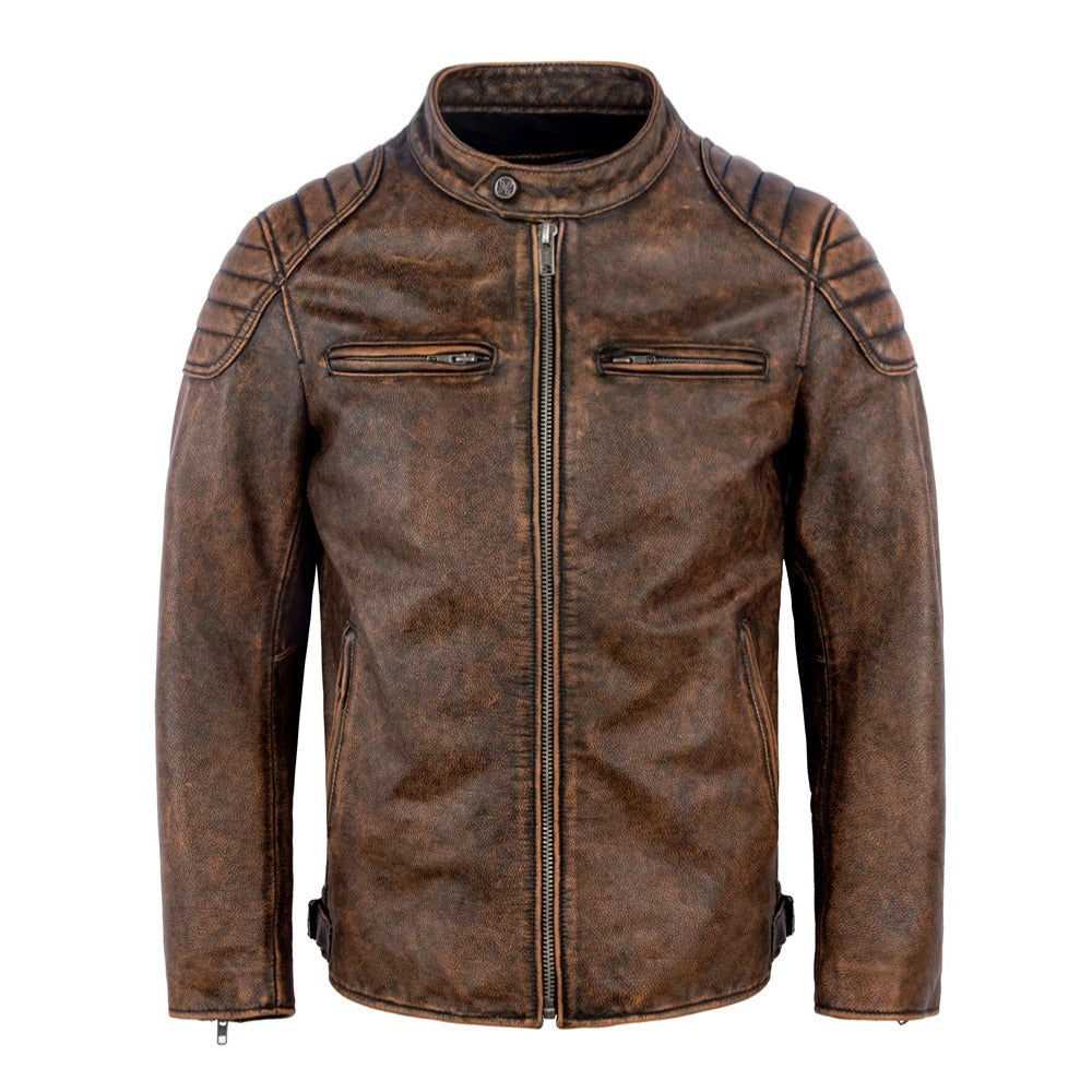 Bastien | Blouson Motard Vintage en Similicuir Marron pour Homme