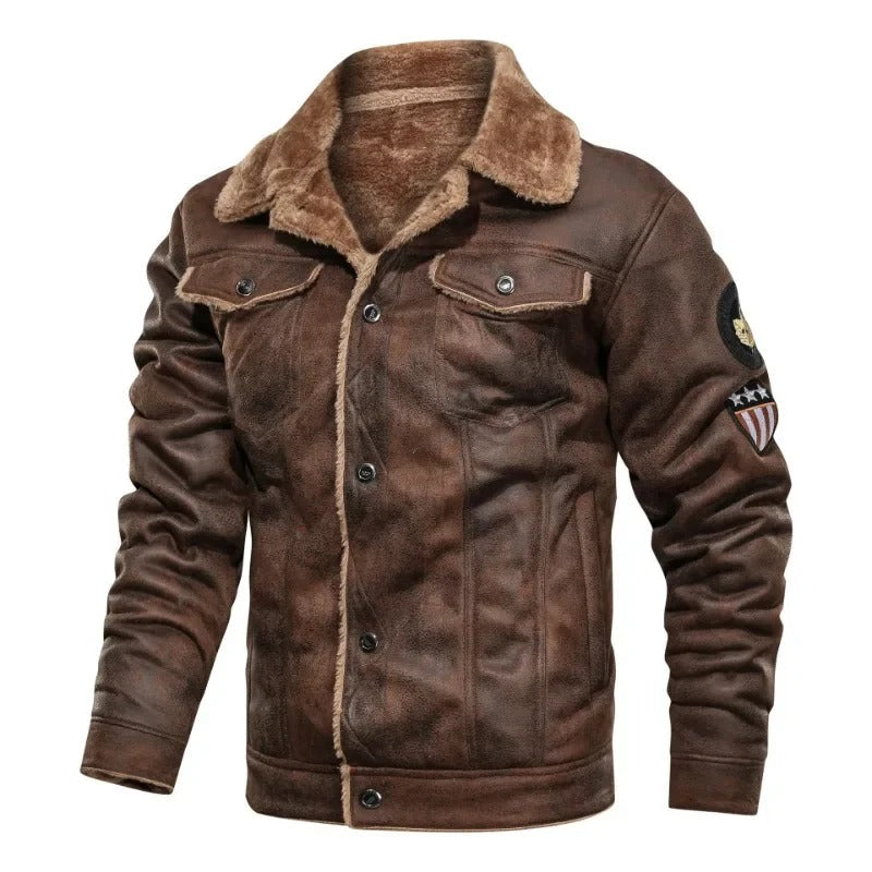 Veste en Cuir Élégante en Fleece Chaud