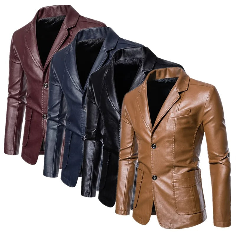 Julien | Blazer Élégant en Similicuir Noir pour Homme