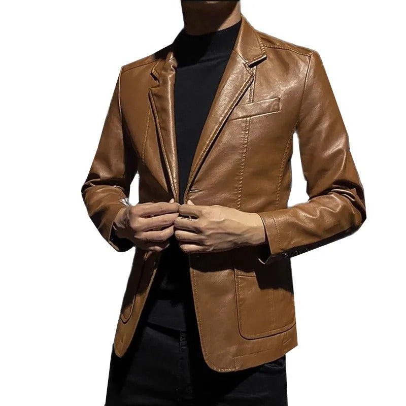 Julien | Blazer Élégant en Similicuir Noir pour Homme