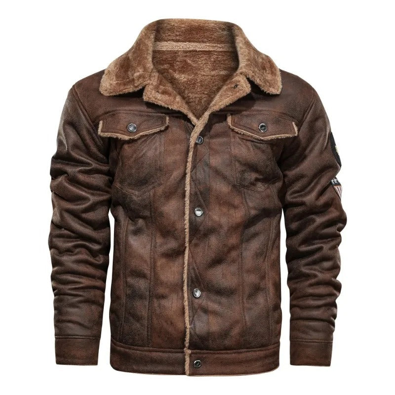 Veste en Cuir Élégante en Fleece Chaud