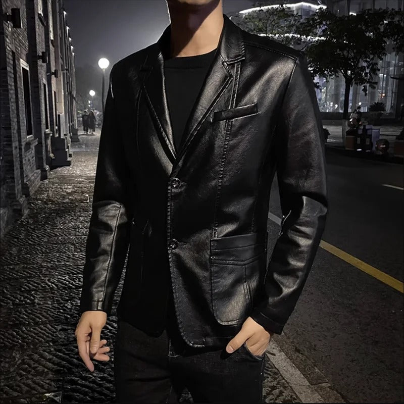 Julien | Blazer Élégant en Similicuir Noir pour Homme