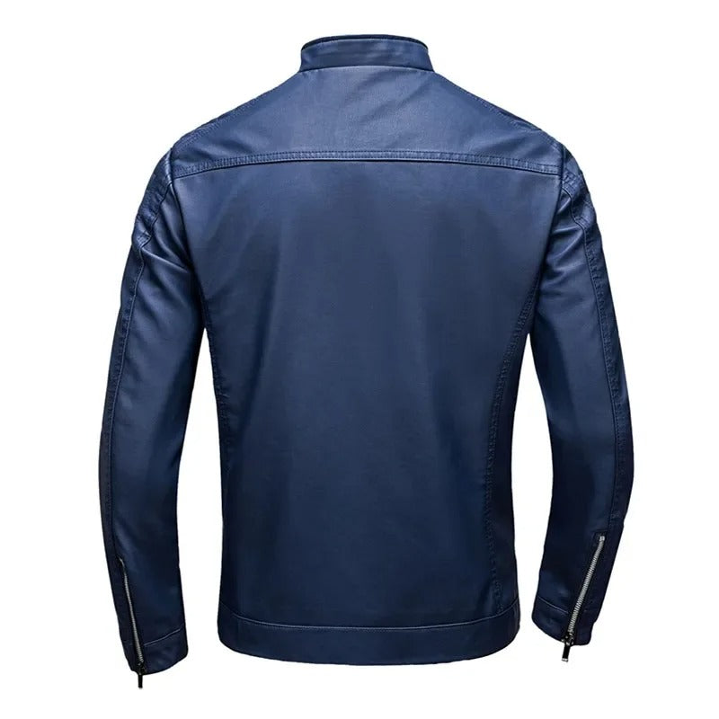 Veste en Cuir à Col Montant