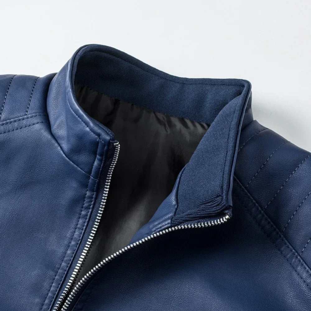 Veste en Cuir à Col Montant