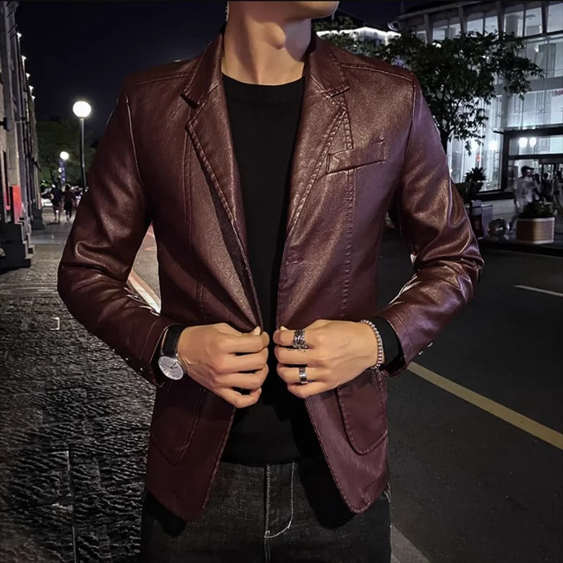 Julien | Blazer Élégant en Similicuir Noir pour Homme