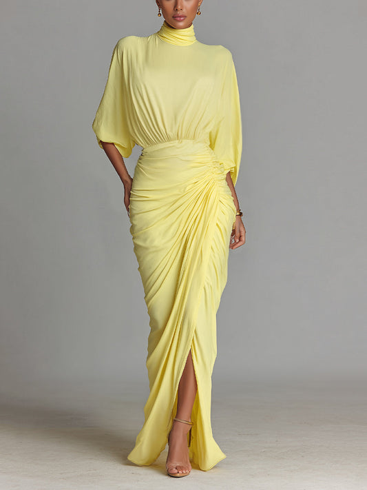 Robe Maxi Confortable en Mélange Jaune Vif