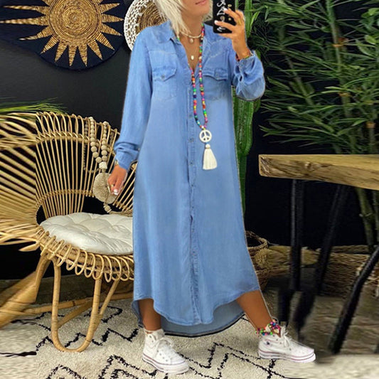 Hellen™ | Robe Maxi à Manches Longues en Denim