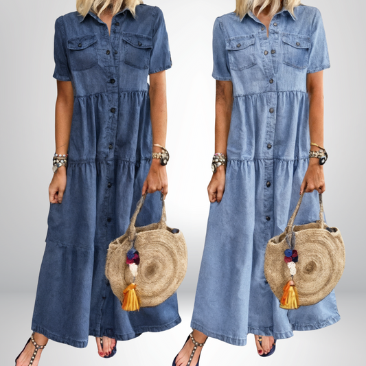 monica® | Robe en Denim Douce avec Boutons