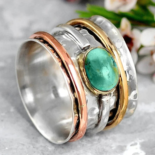 Coco - Bague Vintage Or & Argent Turquoise