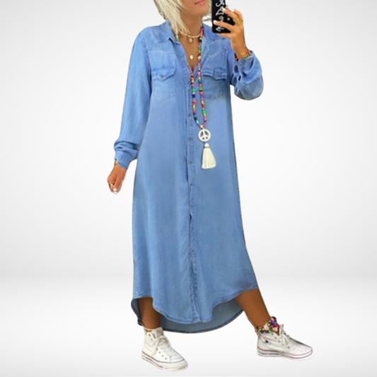 Hellen™ | Robe Maxi à Manches Longues en Denim