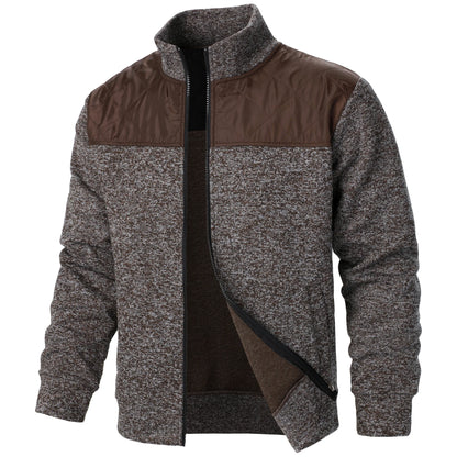Henri – Manteau Tricoté à Rayures avec Col Montant et Fermeture Éclair