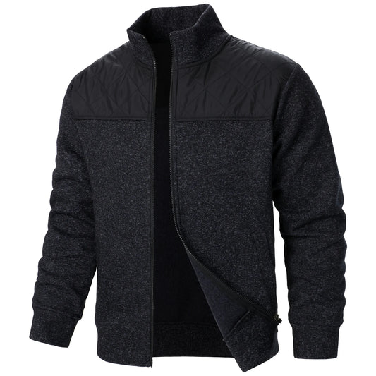 Henri – Manteau Tricoté à Rayures avec Col Montant et Fermeture Éclair