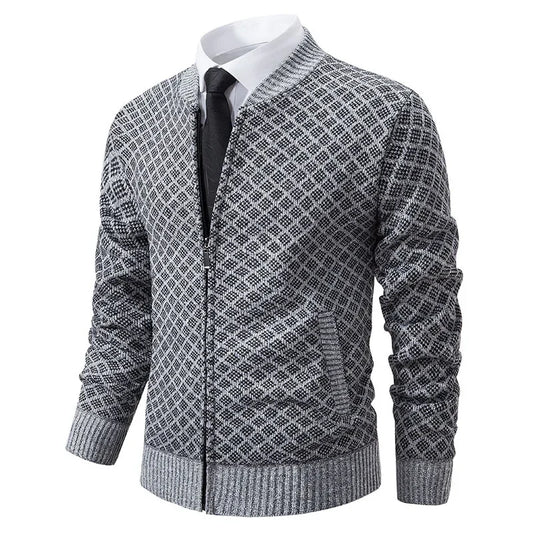 Pull Marcel – Tricot Épais Zippé, Col V Hivernal pour Hommes Mûrs et Élégants