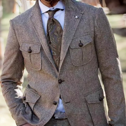 Gabriel – Blazer Rétro en Laine à Motif Chevrons