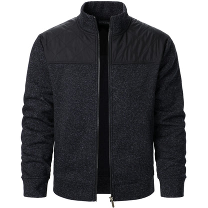 Henri – Manteau Tricoté à Rayures avec Col Montant et Fermeture Éclair