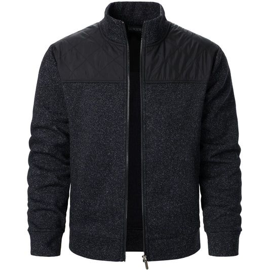Henri – Manteau Tricoté à Rayures avec Col Montant et Fermeture Éclair