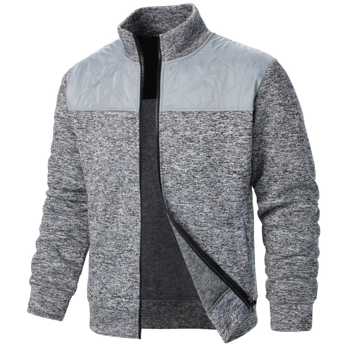 Henri – Manteau Tricoté à Rayures avec Col Montant et Fermeture Éclair