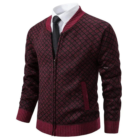 Pull Marcel – Tricot Épais Zippé, Col V Hivernal pour Hommes Mûrs et Élégants