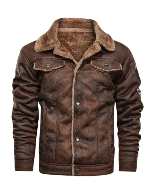 Veste en Cuir Élégante en Fleece Chaud