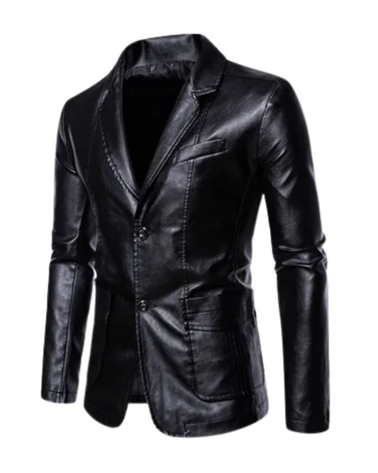 Julien | Blazer Élégant en Similicuir Noir pour Homme