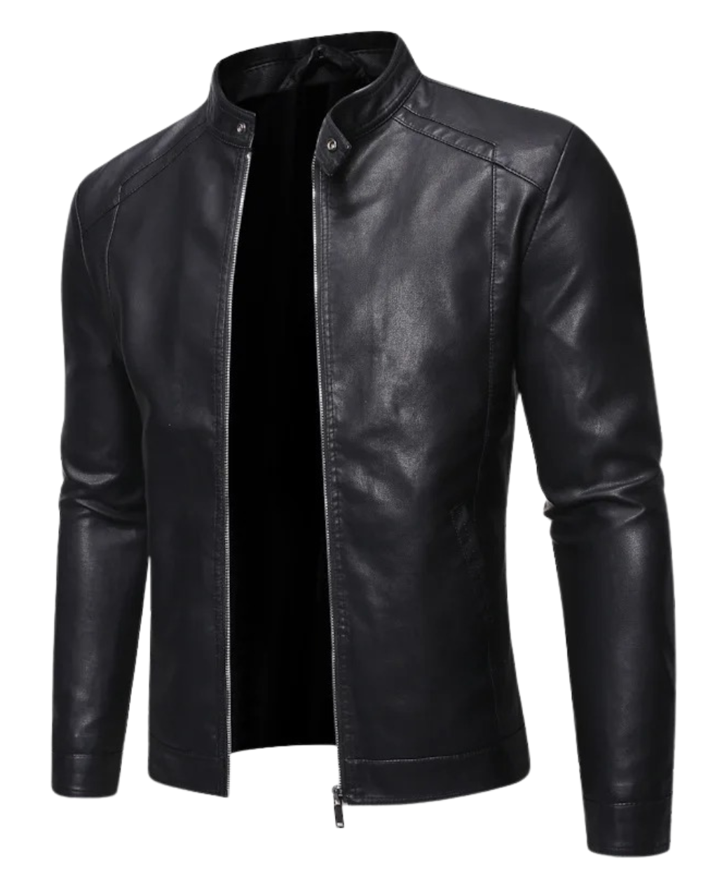 Veste en Cuir Col Montant