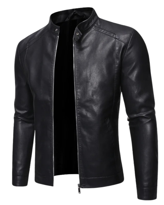 Veste en Cuir Col Montant