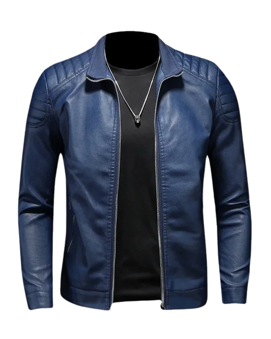 Veste en Cuir à Col Montant