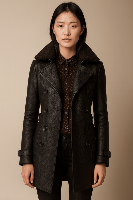 ALLESIA - ÉLÉGANT MANTEAU EN CUIR