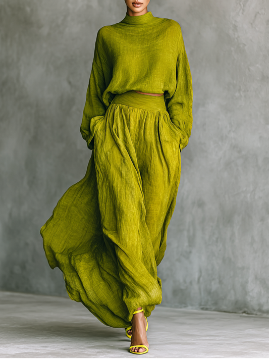 Ensemble femme vert en mélange de coton et lin